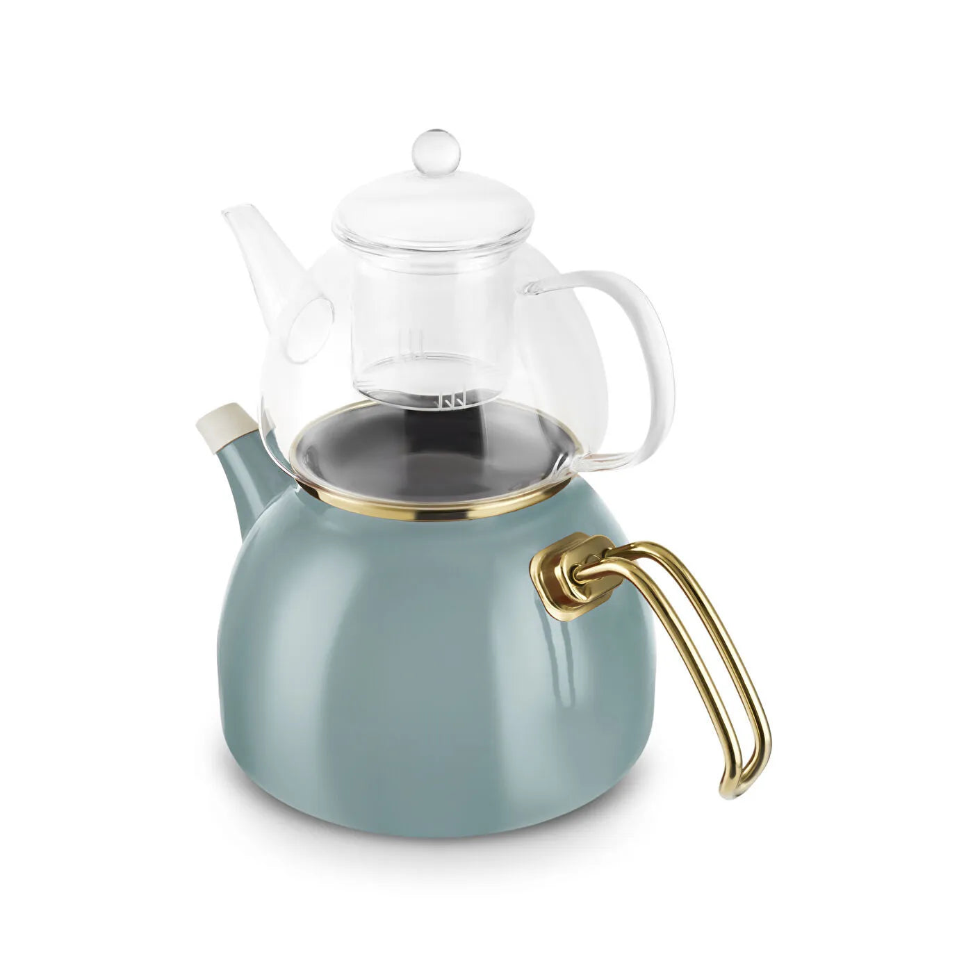 Aren Enamel Glass Perforated Midi Teapot Set, Green