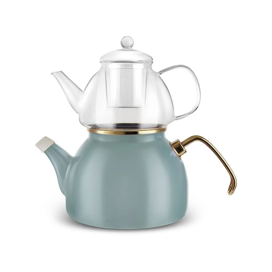 Aren Enamel Glass Perforated Midi Teapot Set, Green