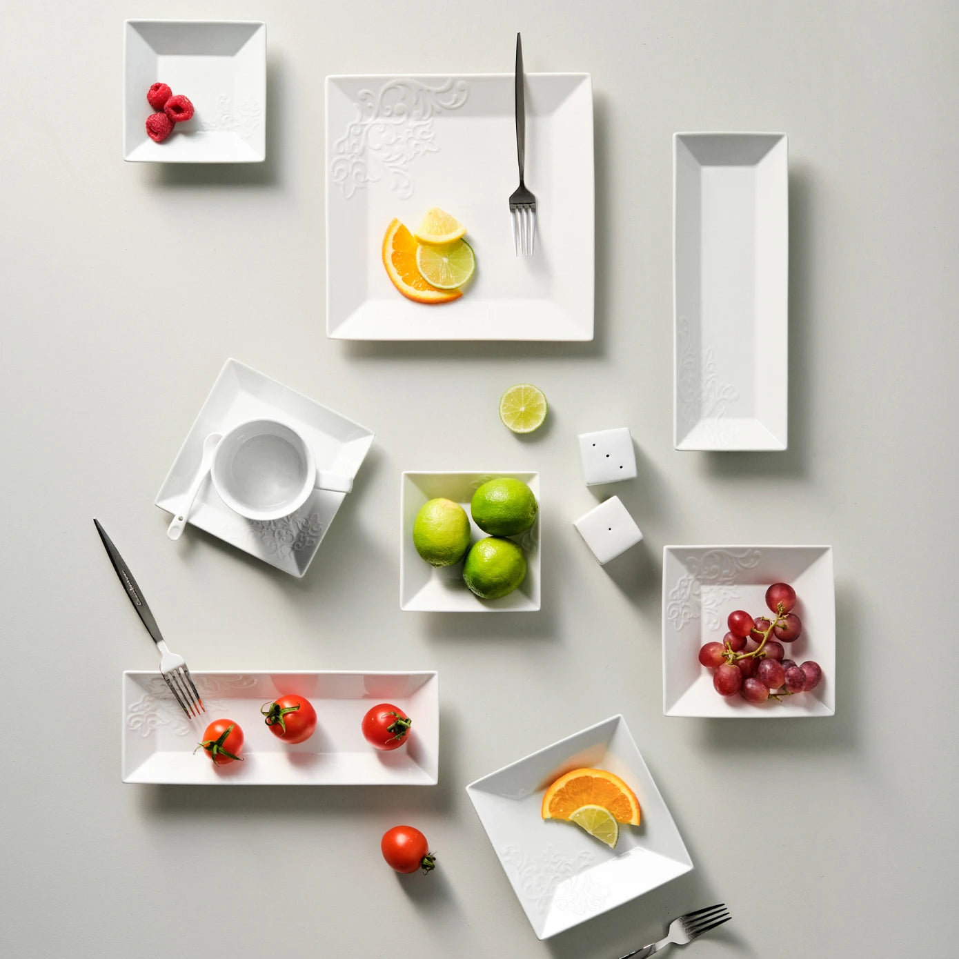 Forever Bone Trend Emboss 32 Piece 6 Person Breakfast Set