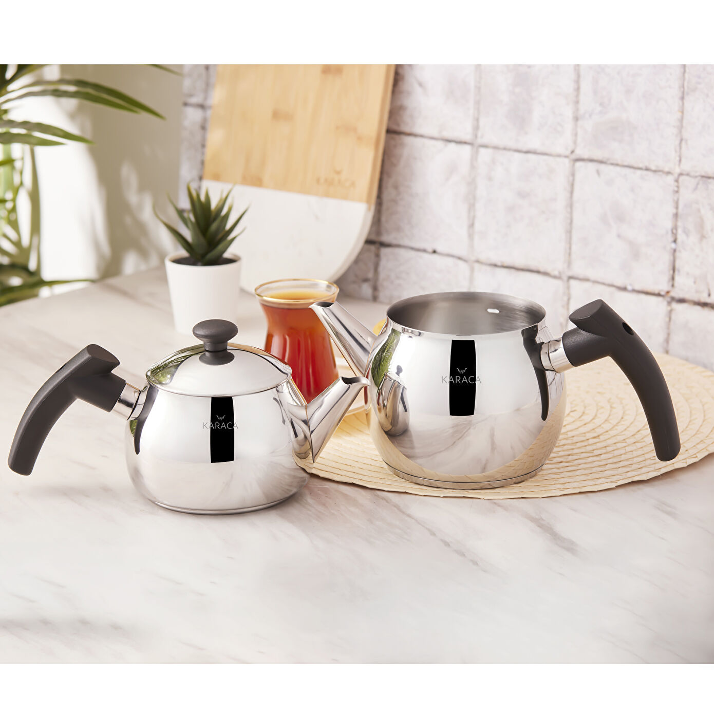 Adelya Mini Size Black Teapot Set with Induction Base