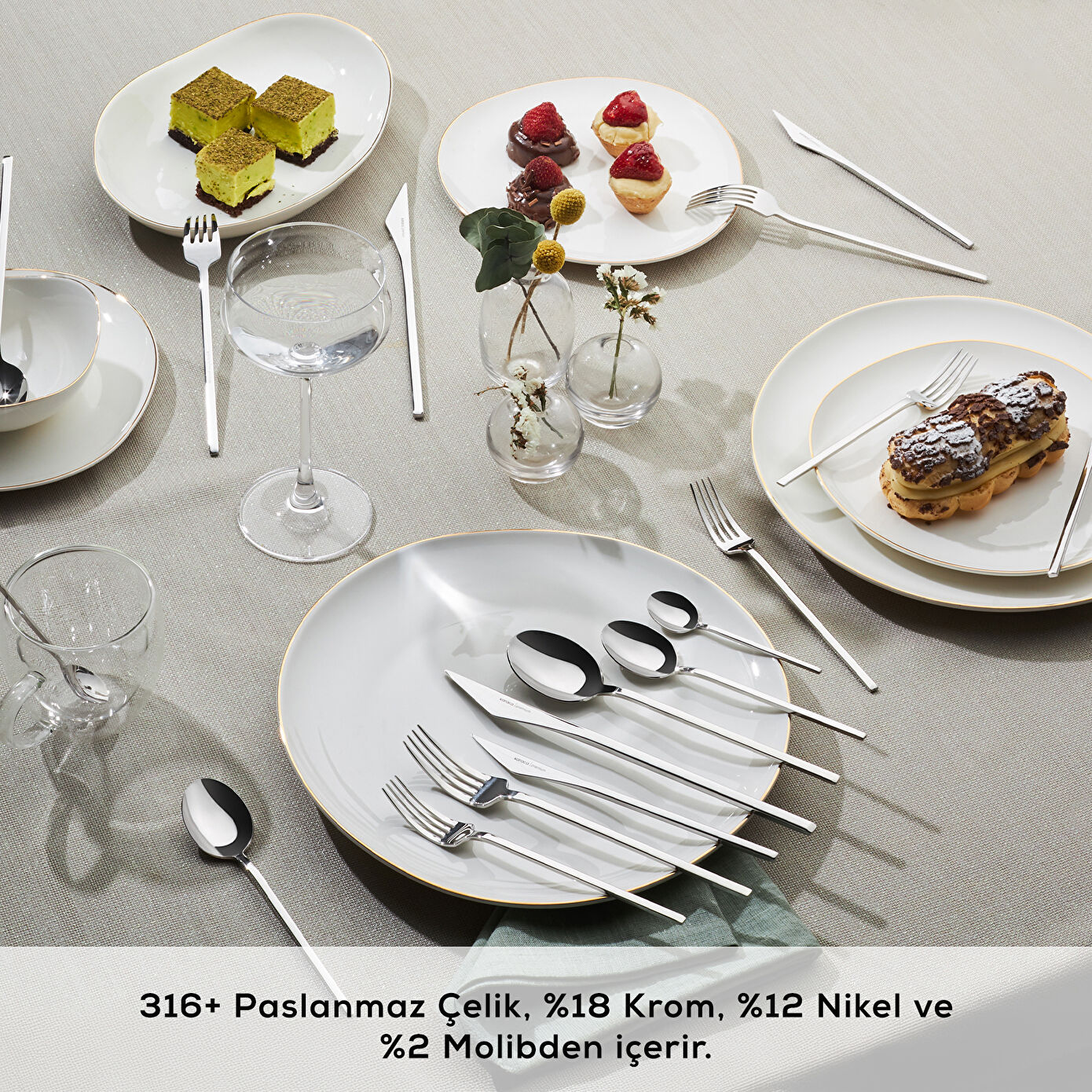 Karaca 316 Premium Look Platinum 84-Piece Cutlery Set for 12 People