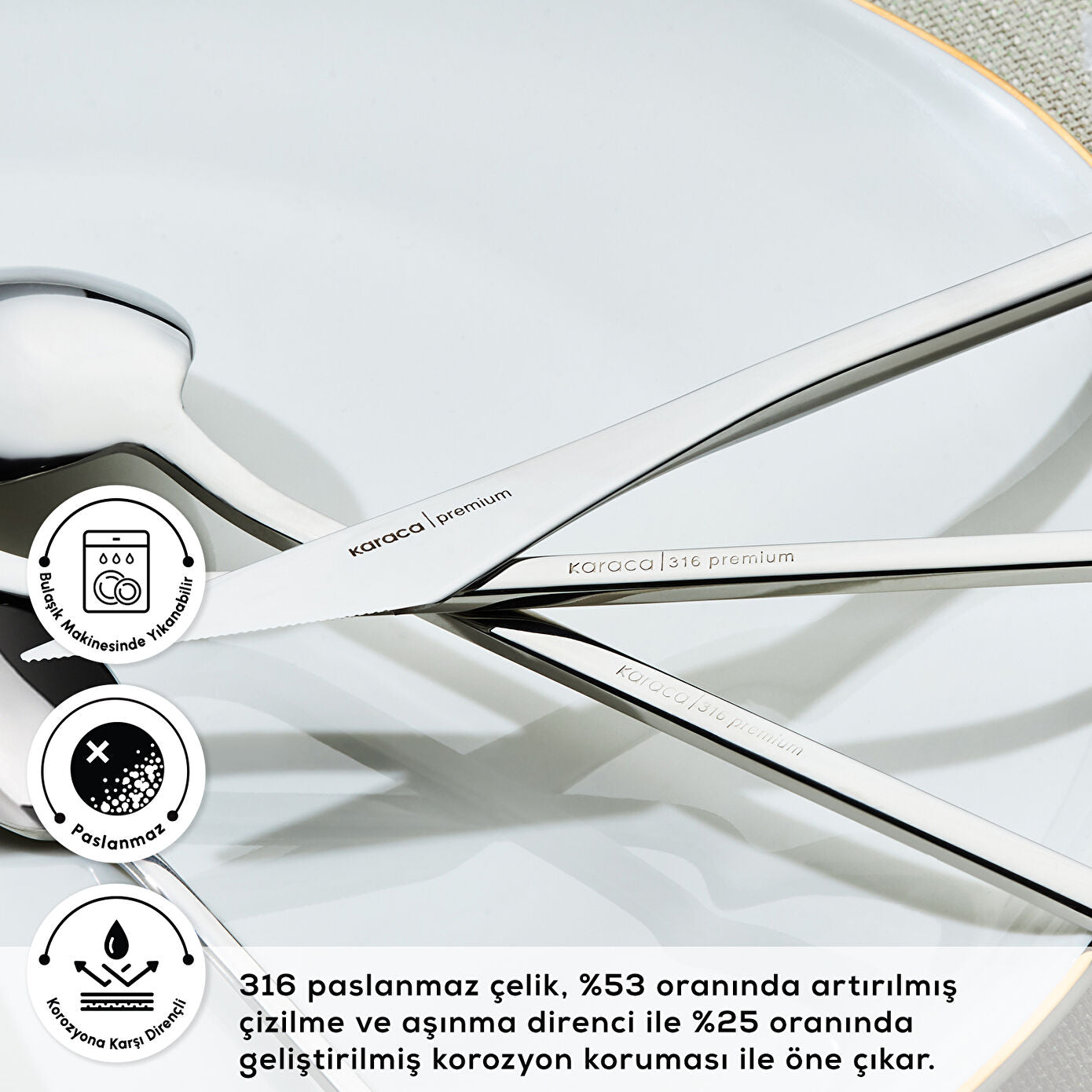 Karaca 316 Premium Look Platinum 84-Piece Cutlery Set for 12 People