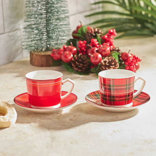 Plaid Coffee Cup Set for 2 People 80 ml