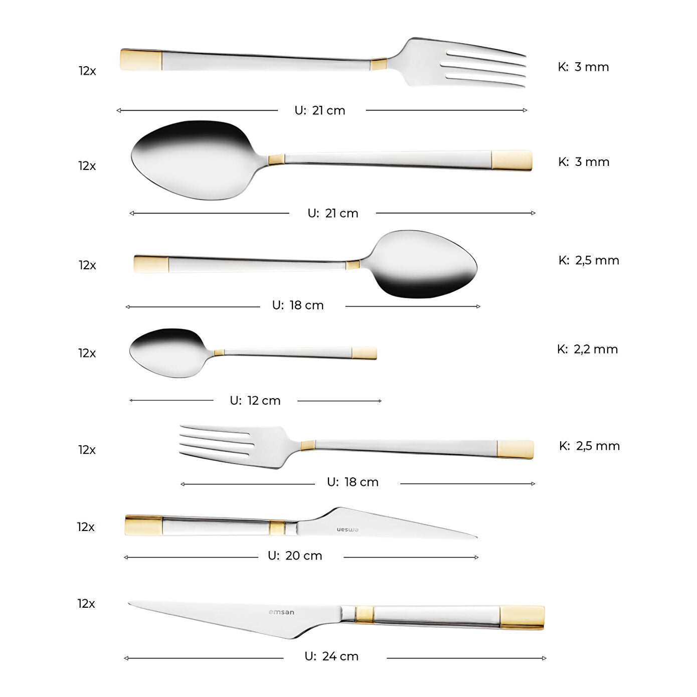 Elegance Duru Gold 84 Piece Luxury Boxed Cutlery Set for 12 People