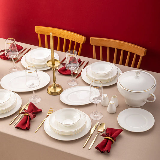Emsan Alicia Fine Bone 60 Piece Round Dinner Set for 12 People Gold