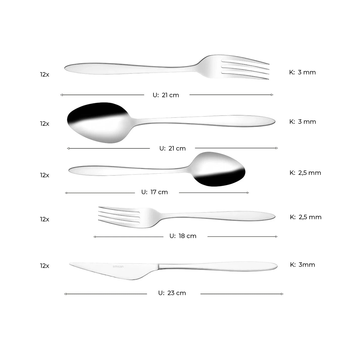 Emsan Yakamoz 60 Piece Boxed Cutlery Set for 12 People