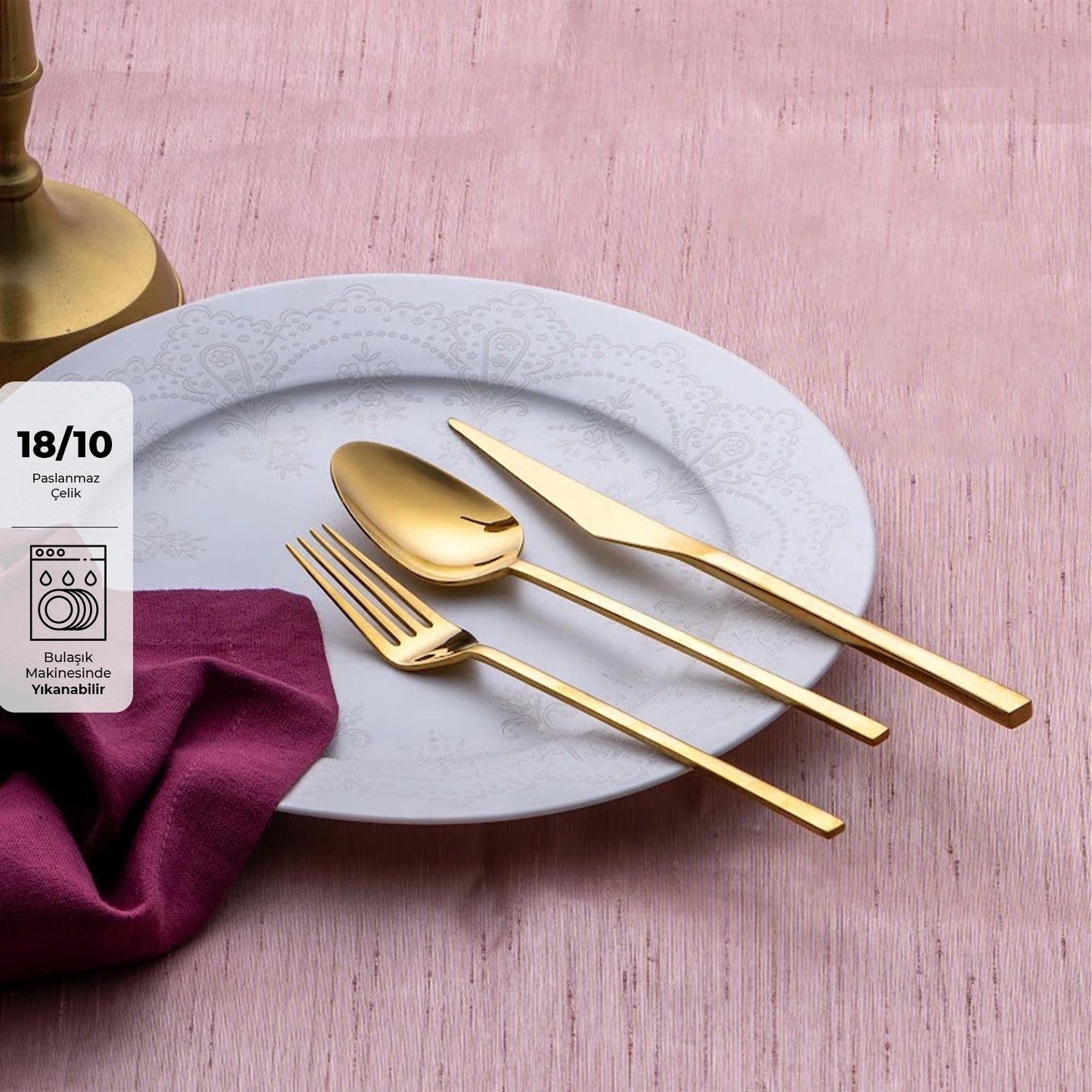 Emsan Alba 18-Piece Glossy Gold Cutlery Set with Box