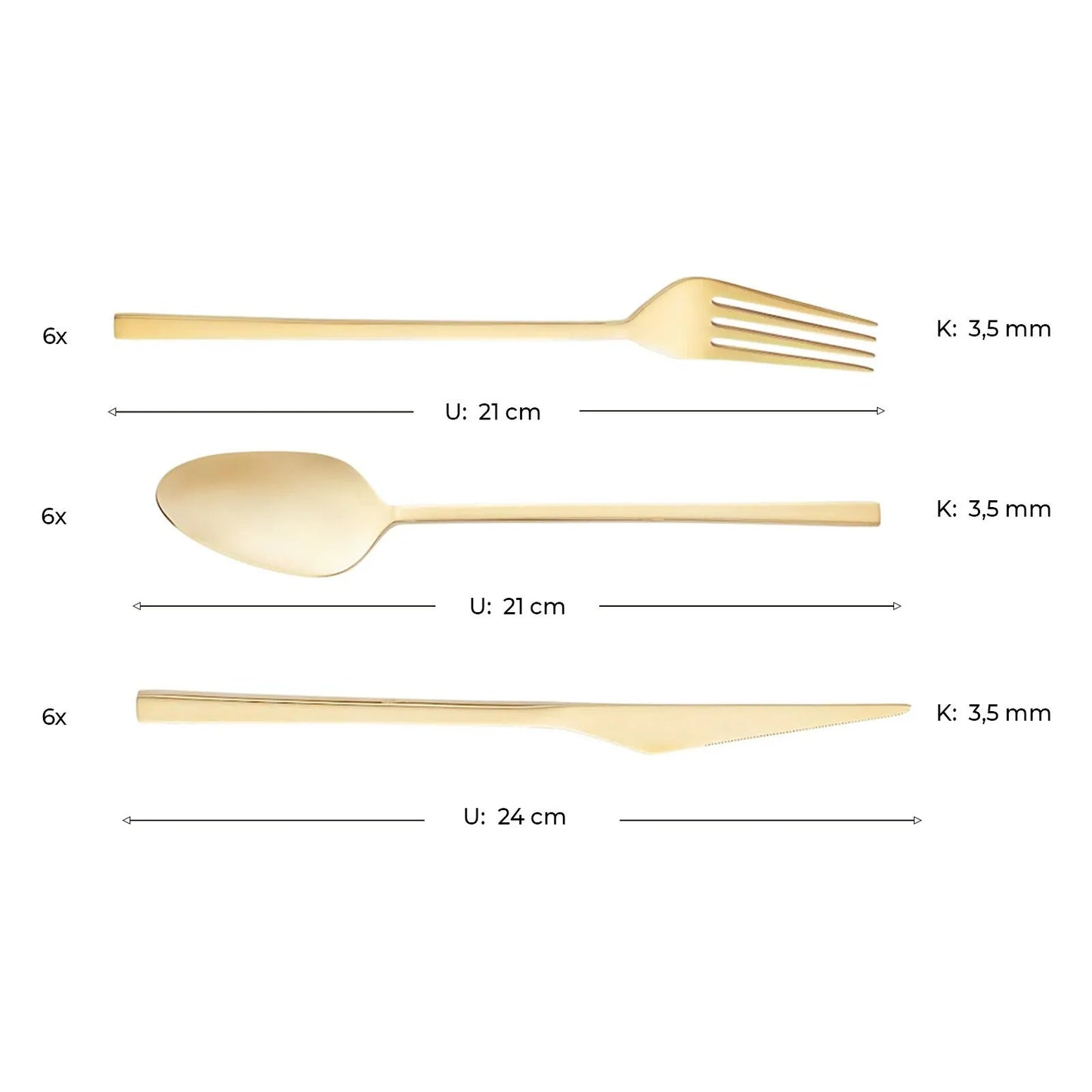 Emsan Alba 18-Piece Glossy Gold Cutlery Set with Box