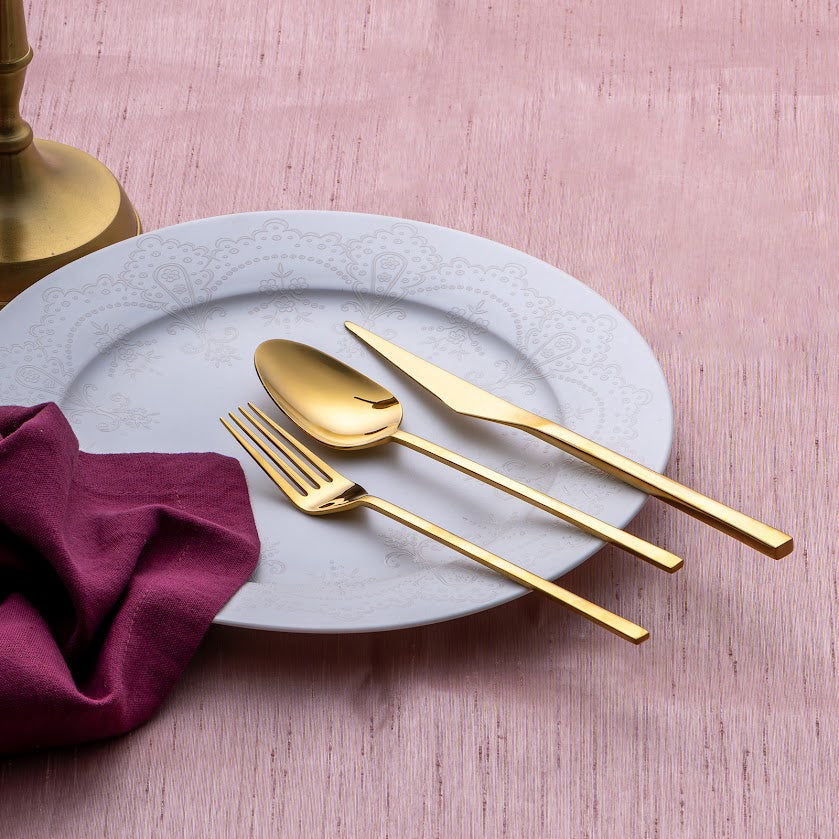 Emsan Alba 18-Piece Glossy Gold Cutlery Set with Box