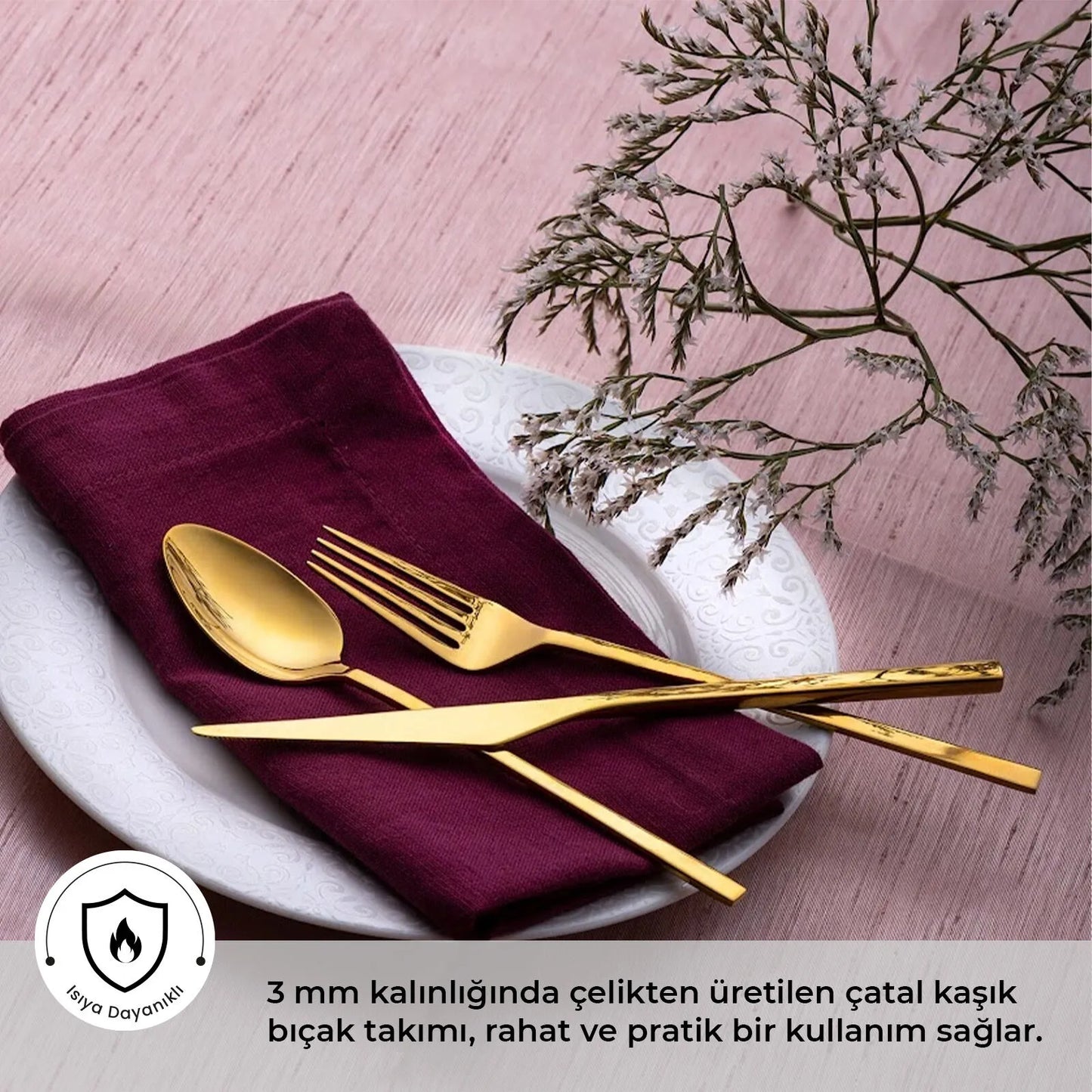 Emsan Alba 18-Piece Shiny Gold Dessert Boxed Cutlery Set
