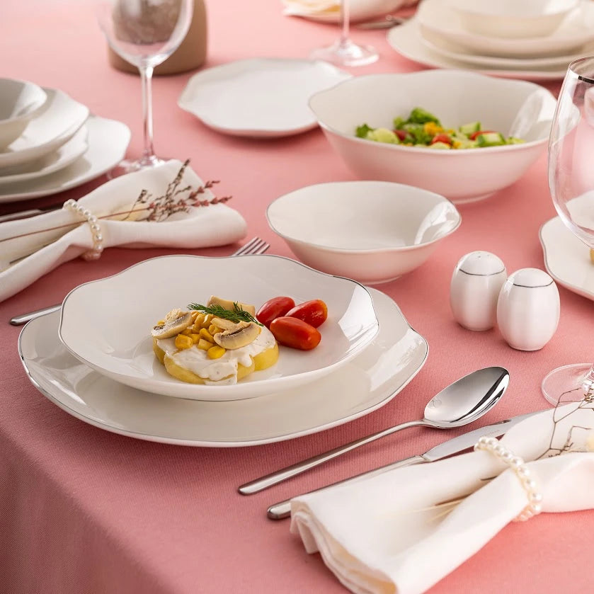 Emsan Lotus 53 Piece Dinner Set for 12 People Platinum