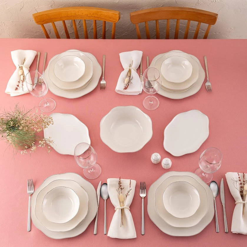 Emsan Lotus 53 Piece Dinner Set for 12 People Platinum