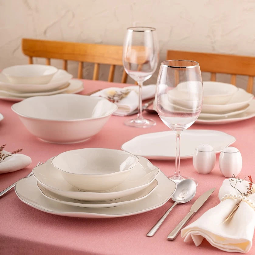 Emsan Lotus 53 Piece Dinner Set for 12 People Platinum