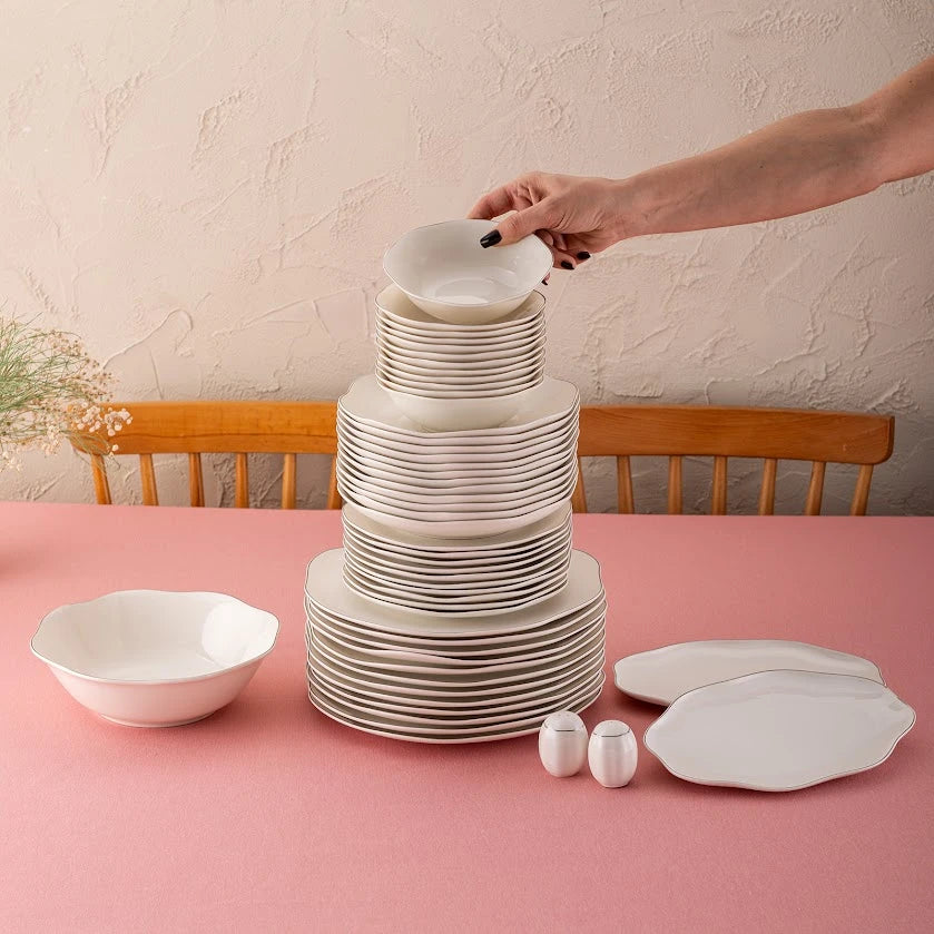 Emsan Lotus 53 Piece Dinner Set for 12 People Platinum
