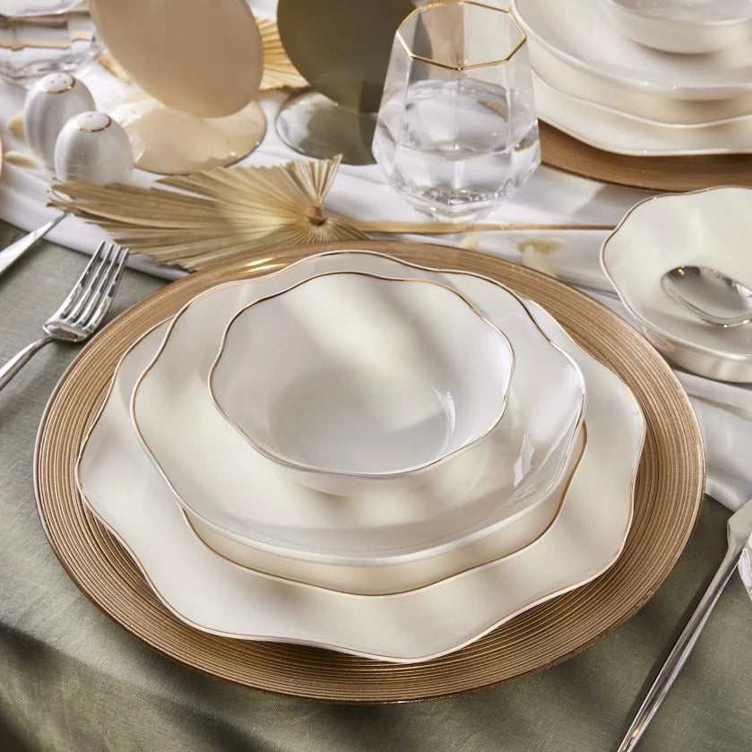 Emsan Lotus 53 Piece Dinner Set for 12 People Gold