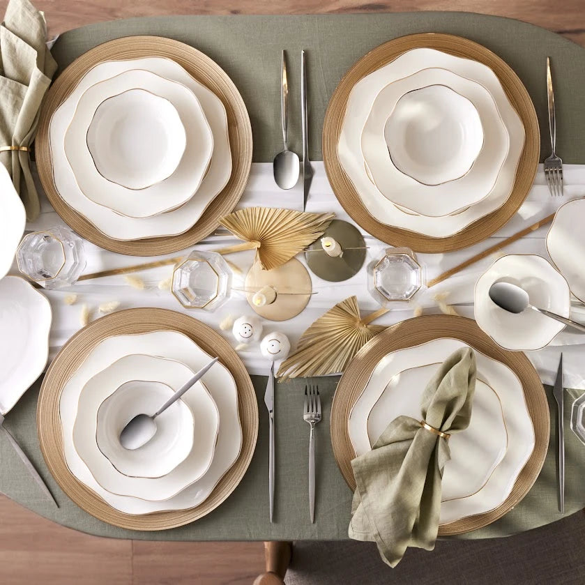 Emsan Lotus 53 Piece Dinner Set for 12 People Gold