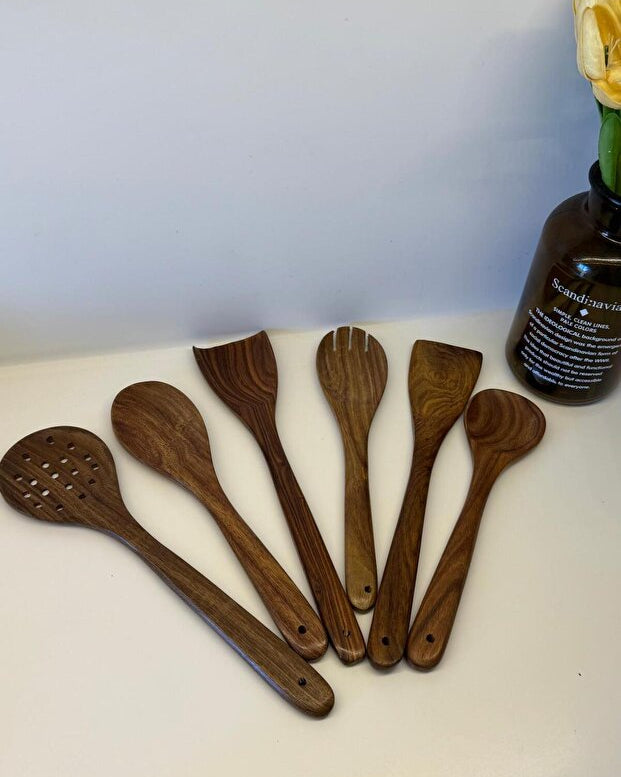6 Piece Accacia Wooden Kitchen Spoon Set