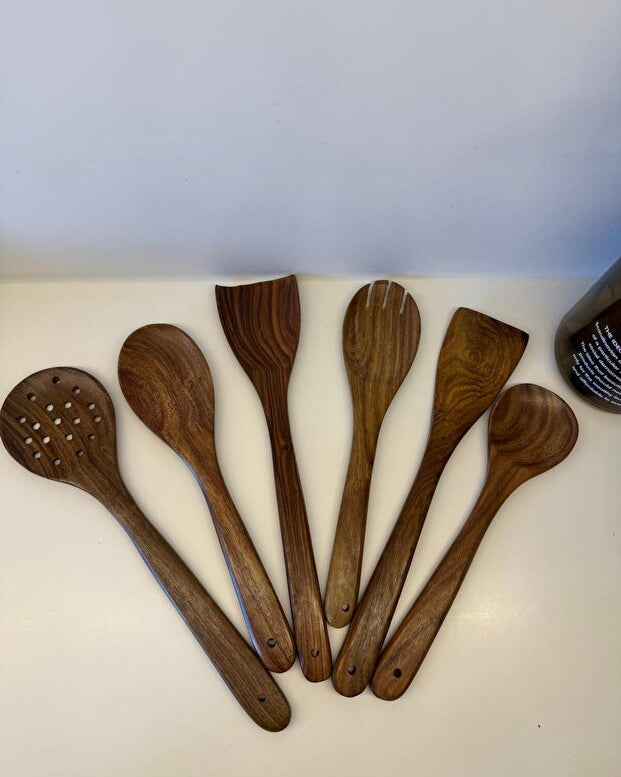 6 Piece Accacia Wooden Kitchen Spoon Set