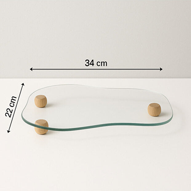 Curved Glass Tray with Wooden Ball Base