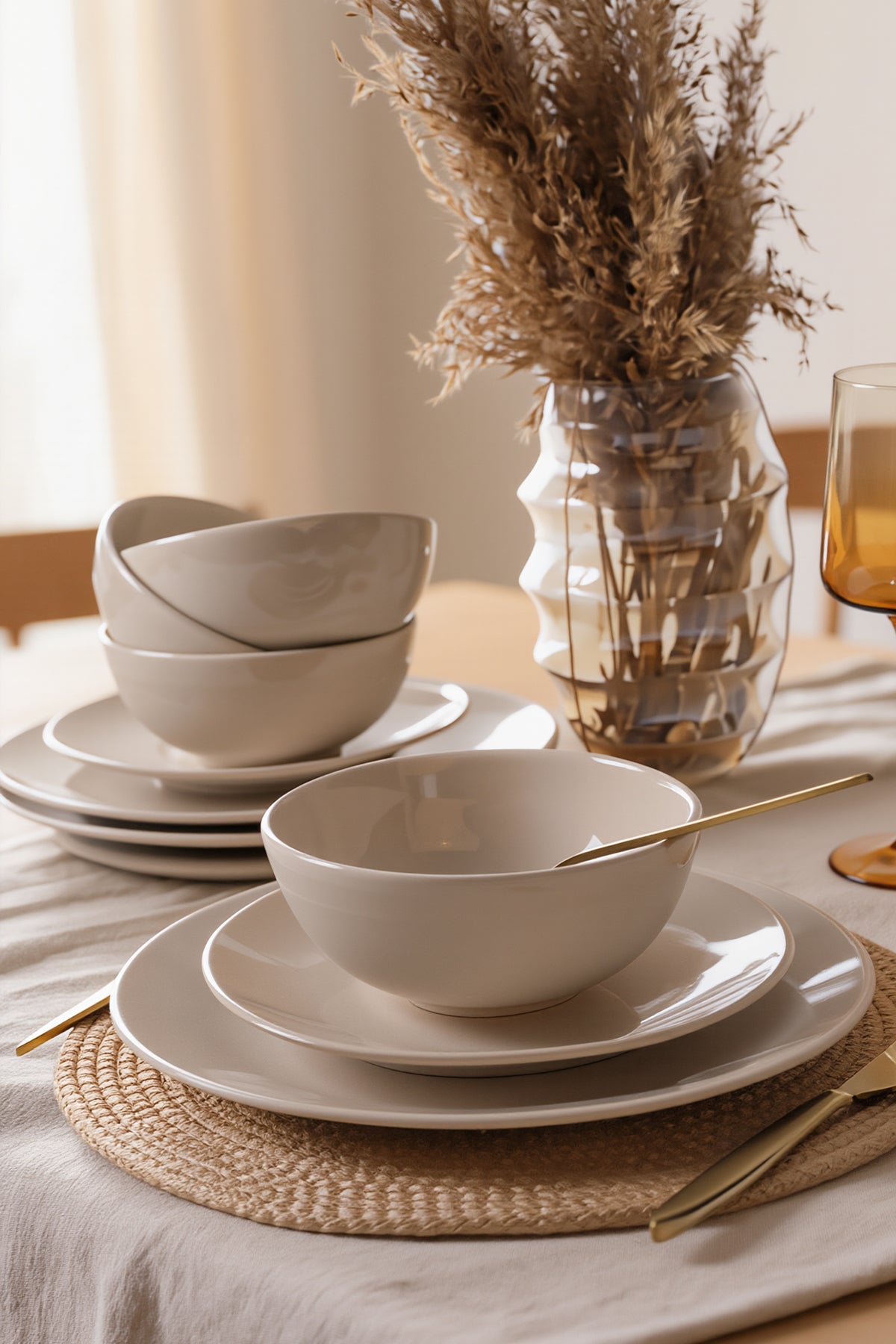 Cream Kera 12-Piece Dinner Set for 4 People