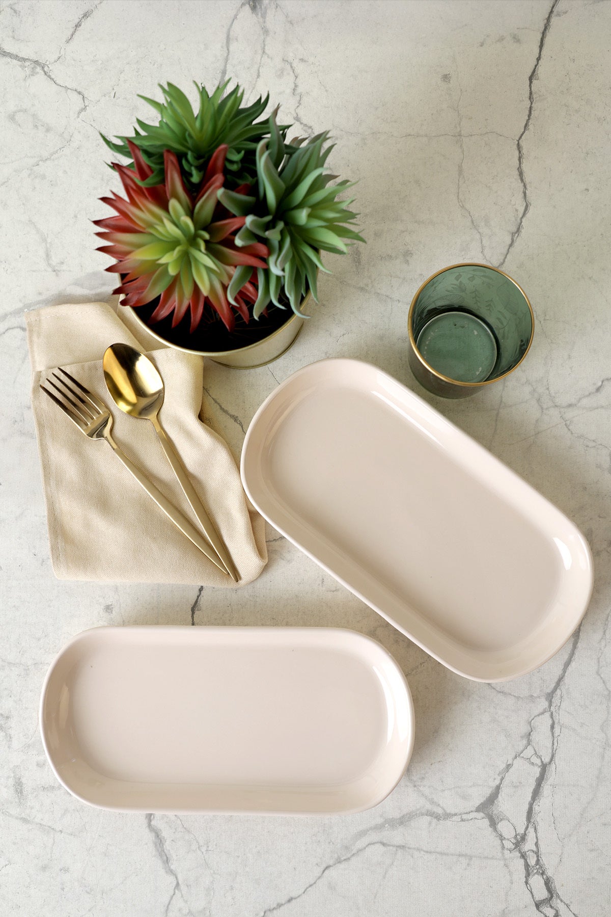 Cream Noyan Boat-Shaped Plate 28 cm 2 Pieces