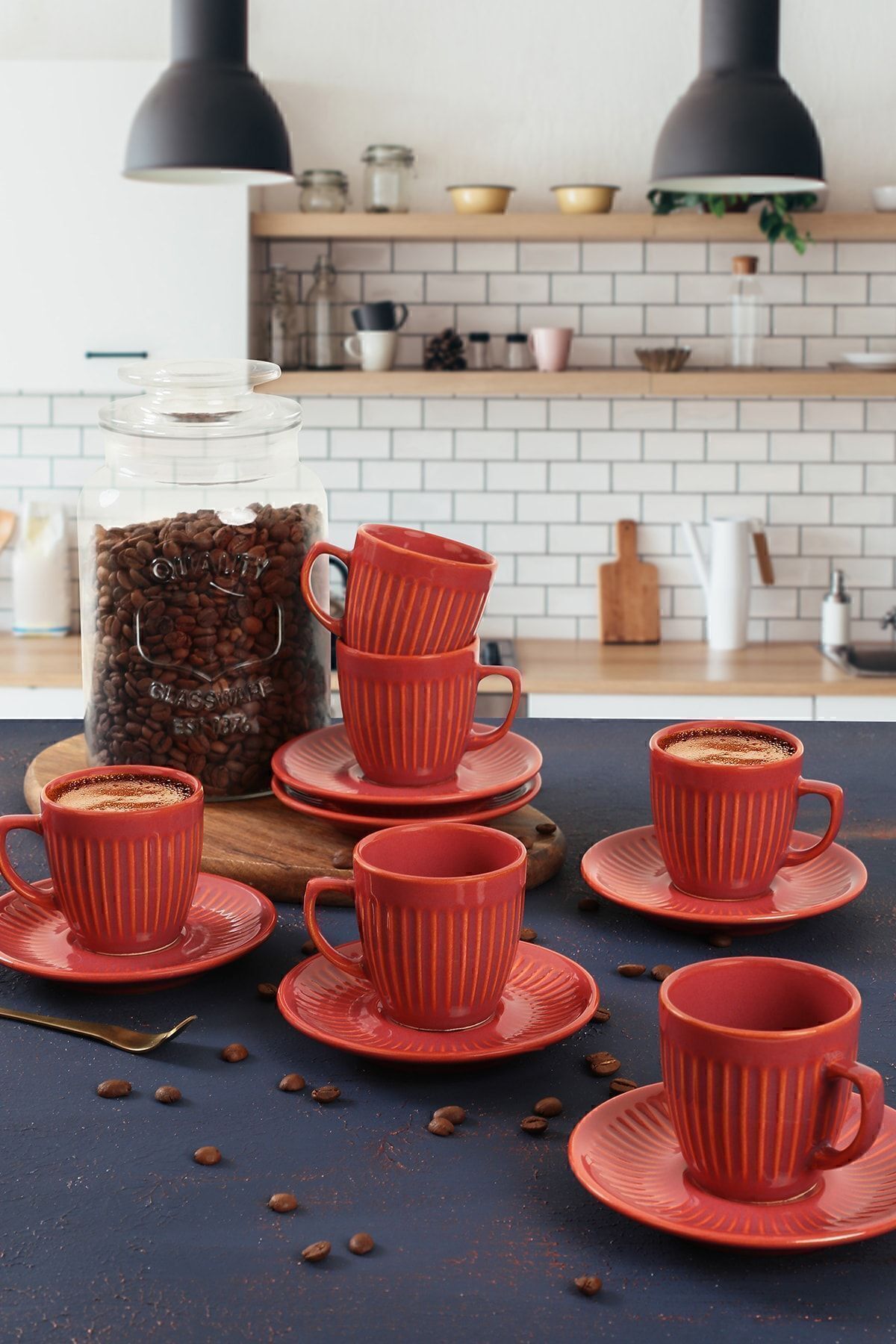 Mercan Line Coffee Set 12 Pieces for 6 People