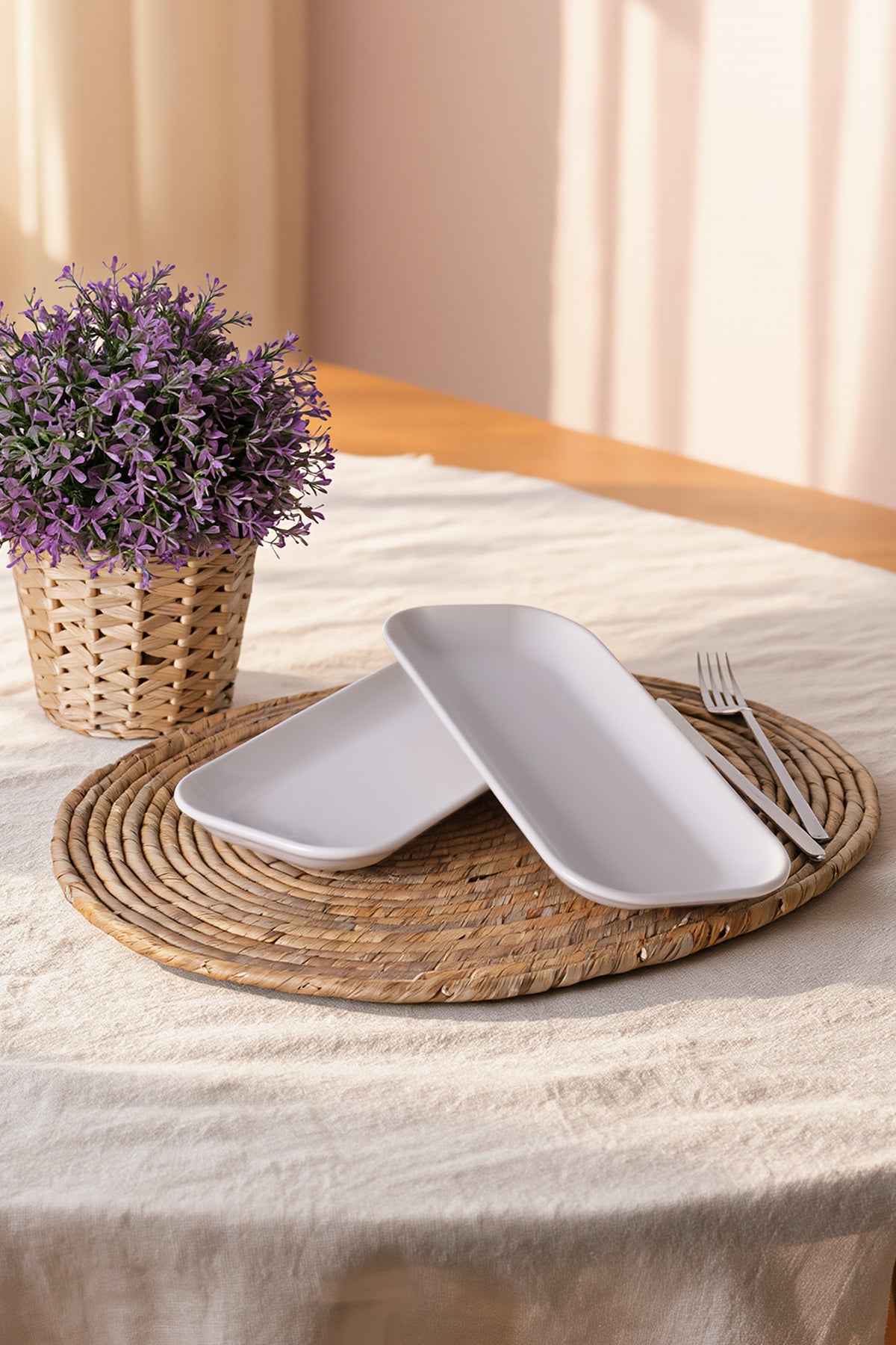 White Pergamon Boat-Shaped Plate 26 cm, 2 Pieces