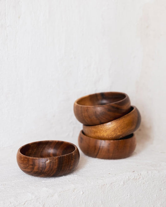 4 Piece Snack Bowls - Dark Wood 9 cm