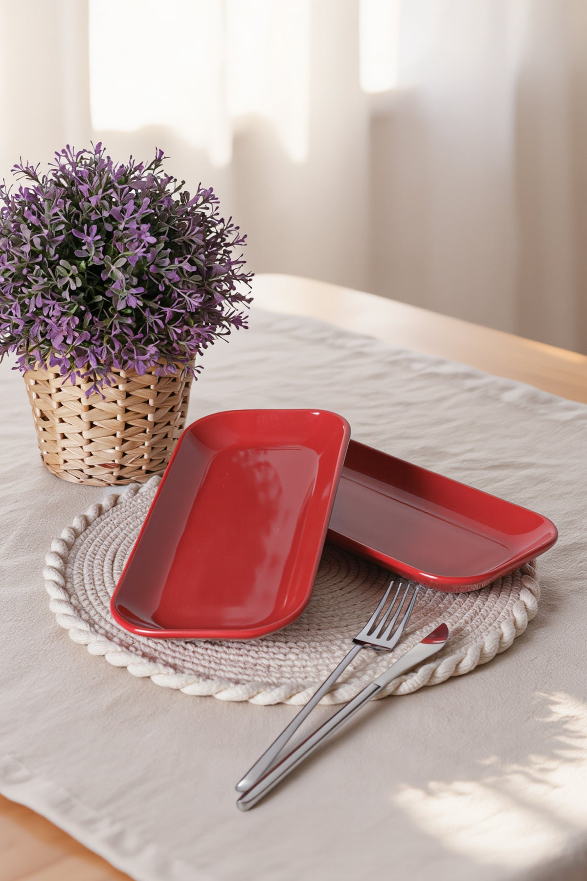 Red Pergamon Boat-Shaped Plate 26 cm, 2 Pieces