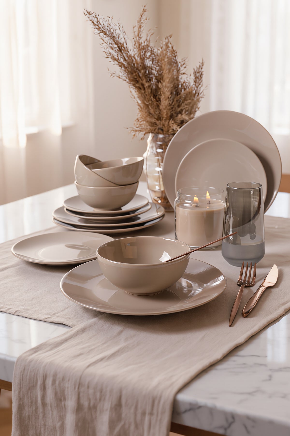 Taupe Kera 12-Piece Dinner Set for 4 People