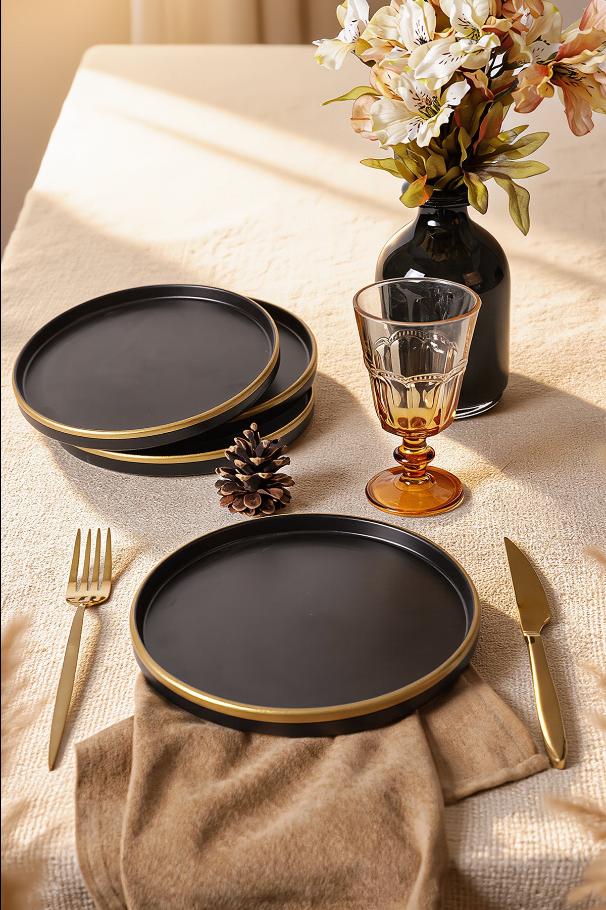 Matte Black Gold Mesh Stackable Cake Plate 21 cm 4 Pieces