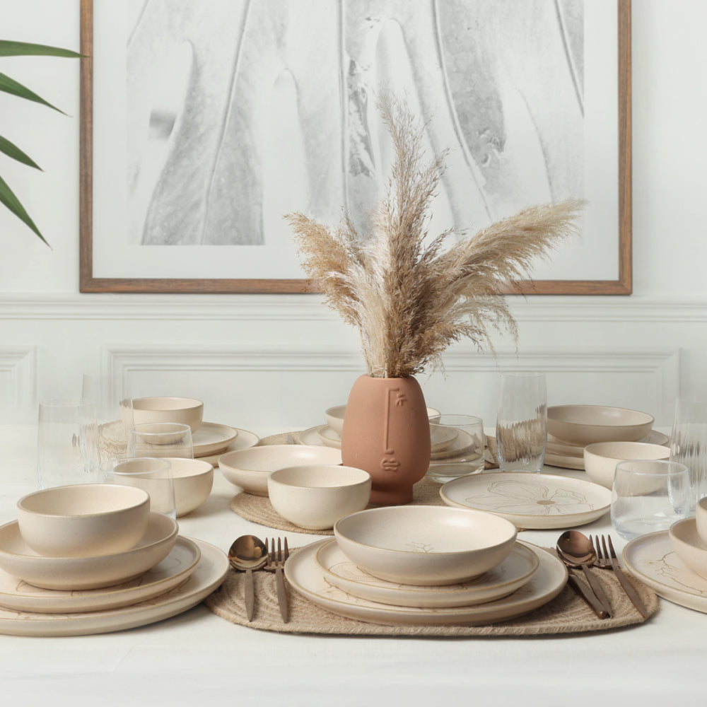 Taupe Bloom Nordic Dinner Set 24 Pieces for 6 People