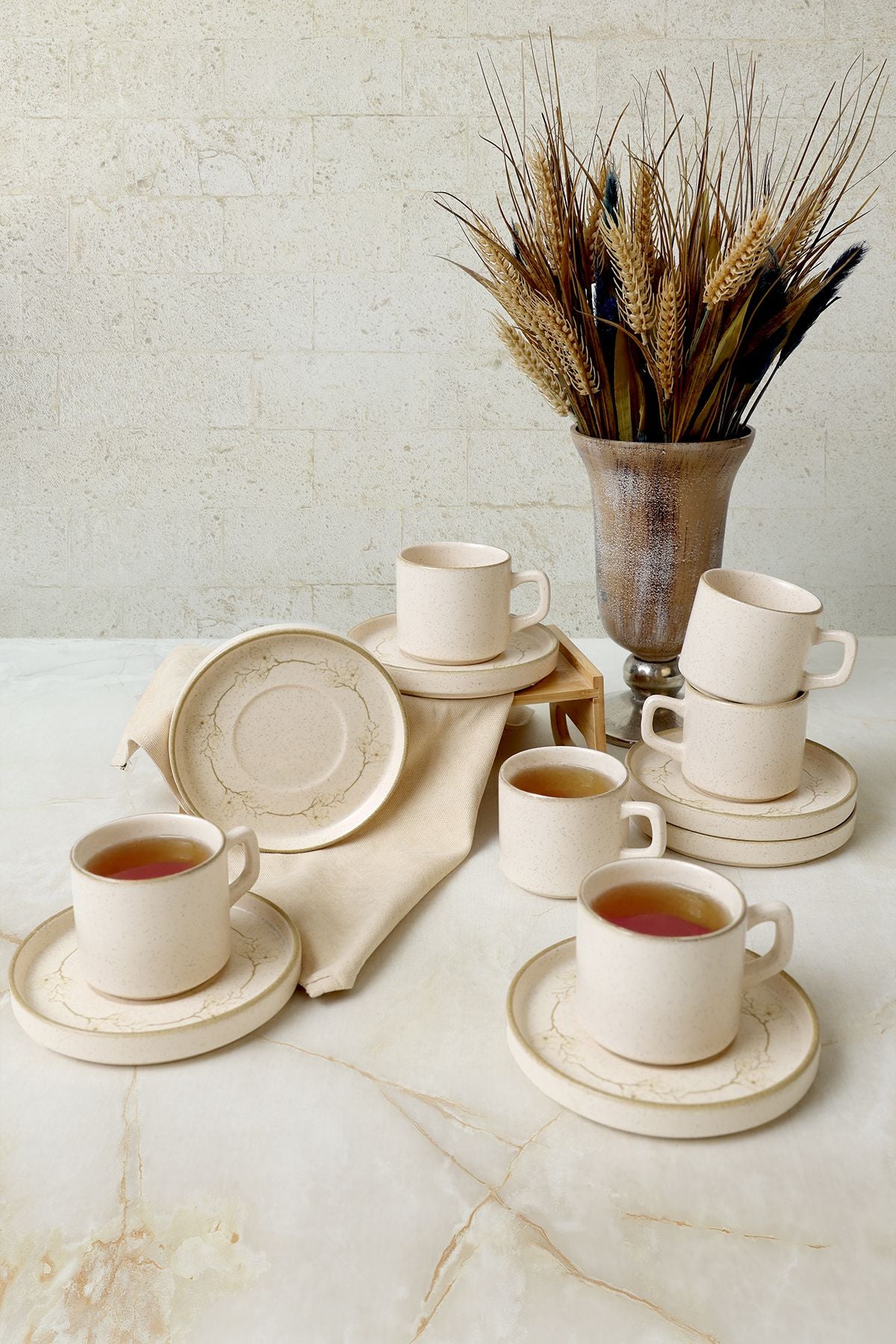 Taupe Bloom Stackable Tea Set 12 Pieces for 6 People