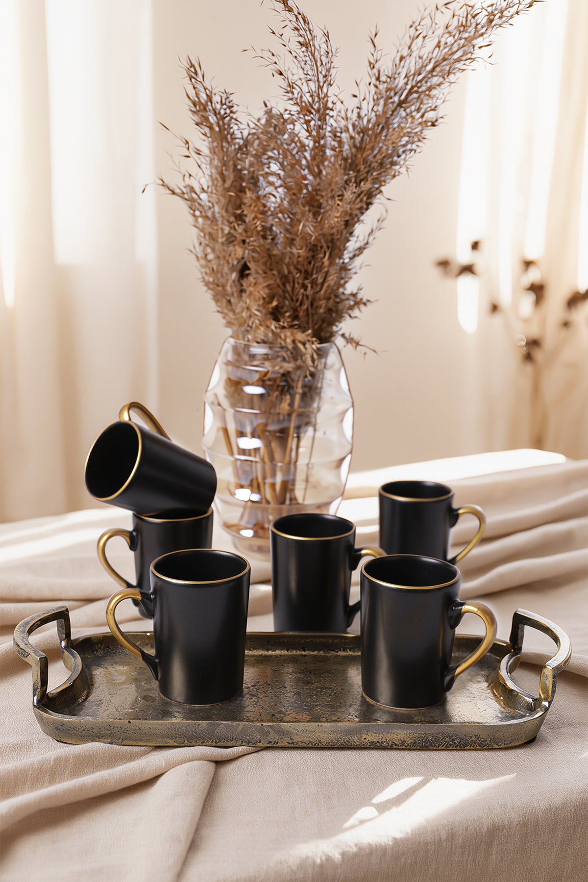 Matte Black Gold Mesh Zen Mug 8 cm 6 Pieces