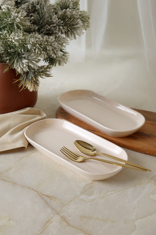 Cream Noyan Boat-Shaped Plate 28 cm 2 Pieces