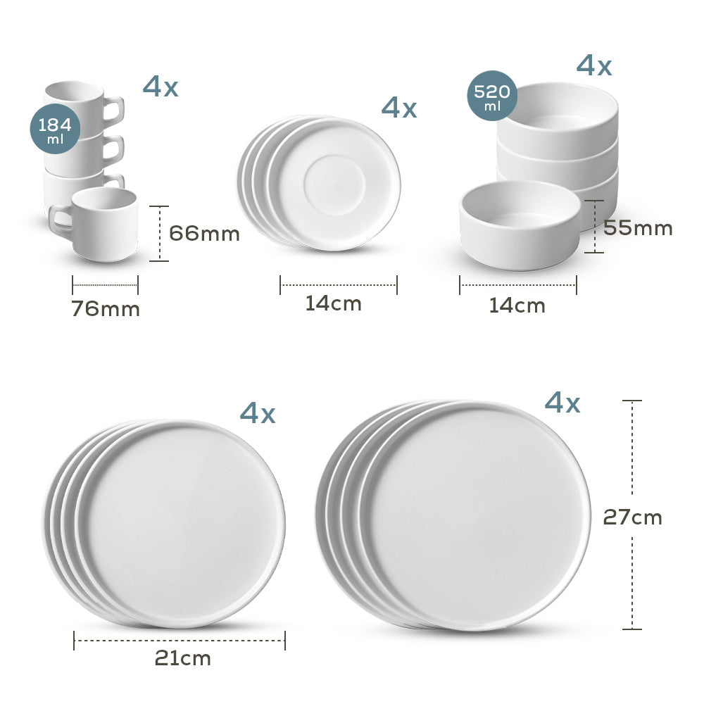 Timeless Brown Stackable Dinner/Breakfast Set 20 Pieces for 4 People