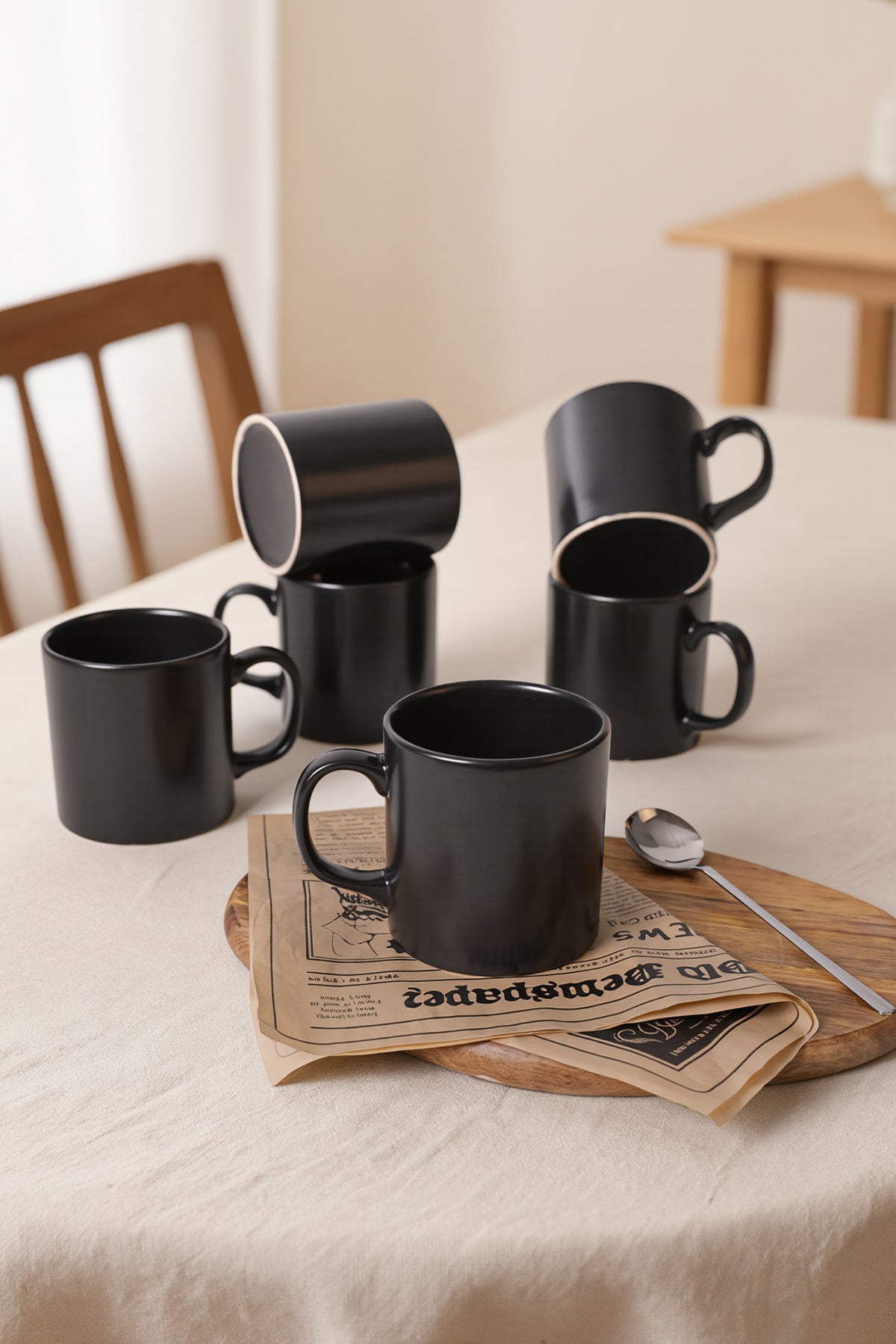 Matte Black Cylindrical Mug 10 cm 6 Pieces