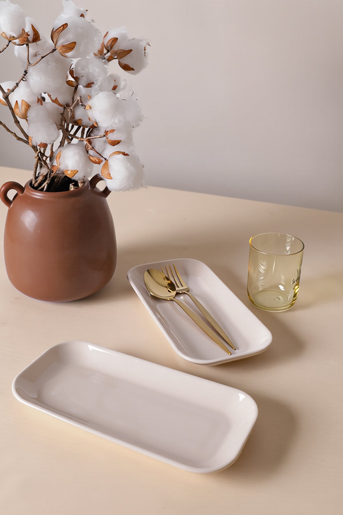 Cream Pergamon Boat-Shaped Plate 26 cm 2 Pieces