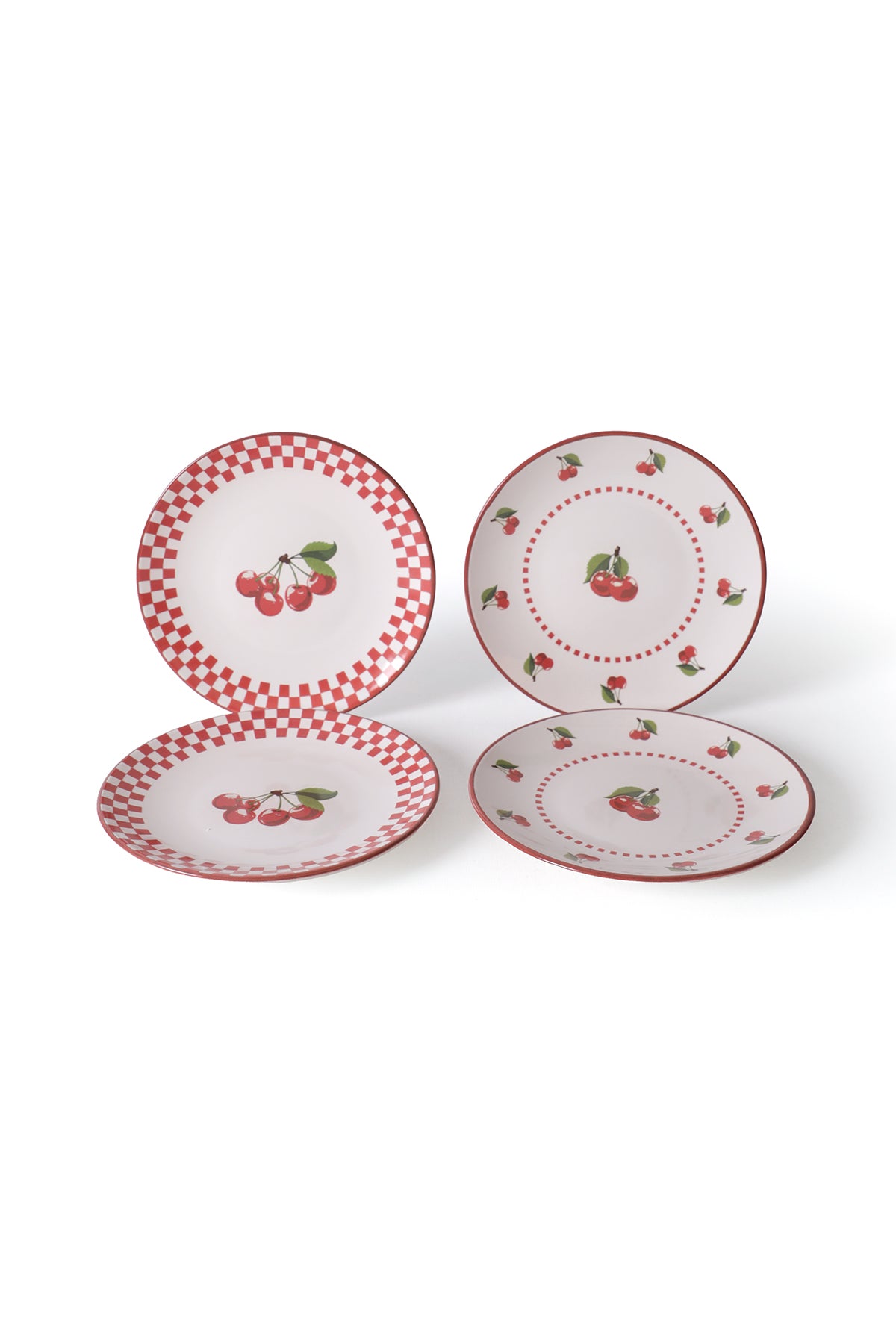 Plaid Cherry Plate 20 cm 4 Pieces