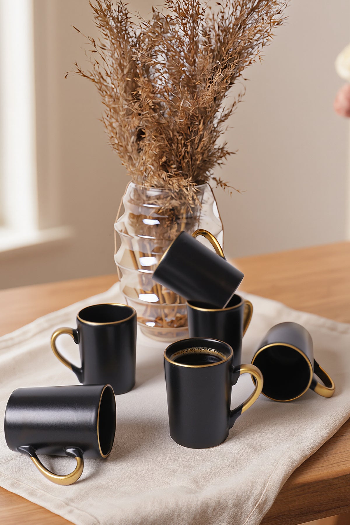 Matte Black Gold Mesh Zen Mug 8 cm 6 Pieces