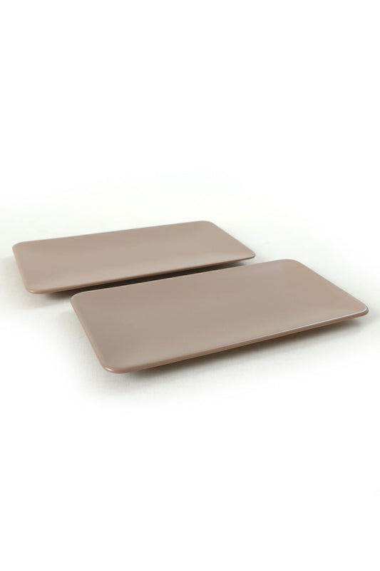 Matte Earthenware Taupe Siera Boat-Shaped Plate 33 cm 2 Pieces