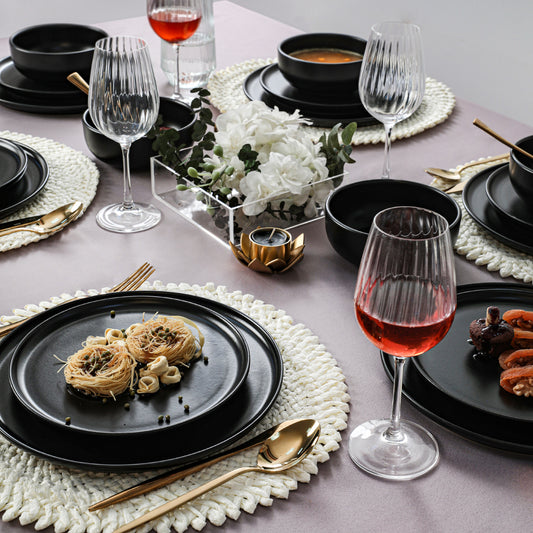 Nordic Matte Black Dining Set 18 Pieces 6 Person