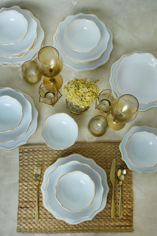 White Gold Netted Romeo Dinner Set 24 Pieces for 6 People