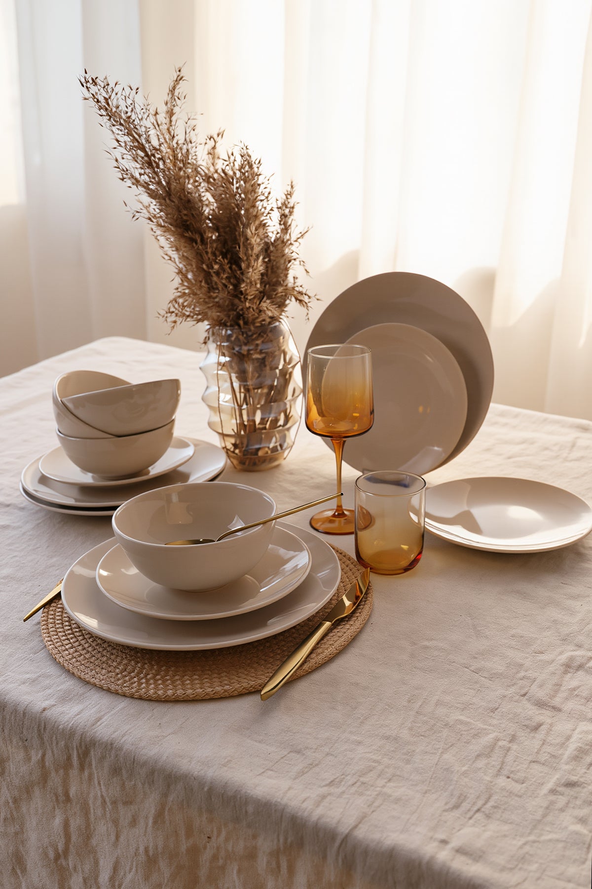 Cream Kera 12-Piece Dinner Set for 4 People