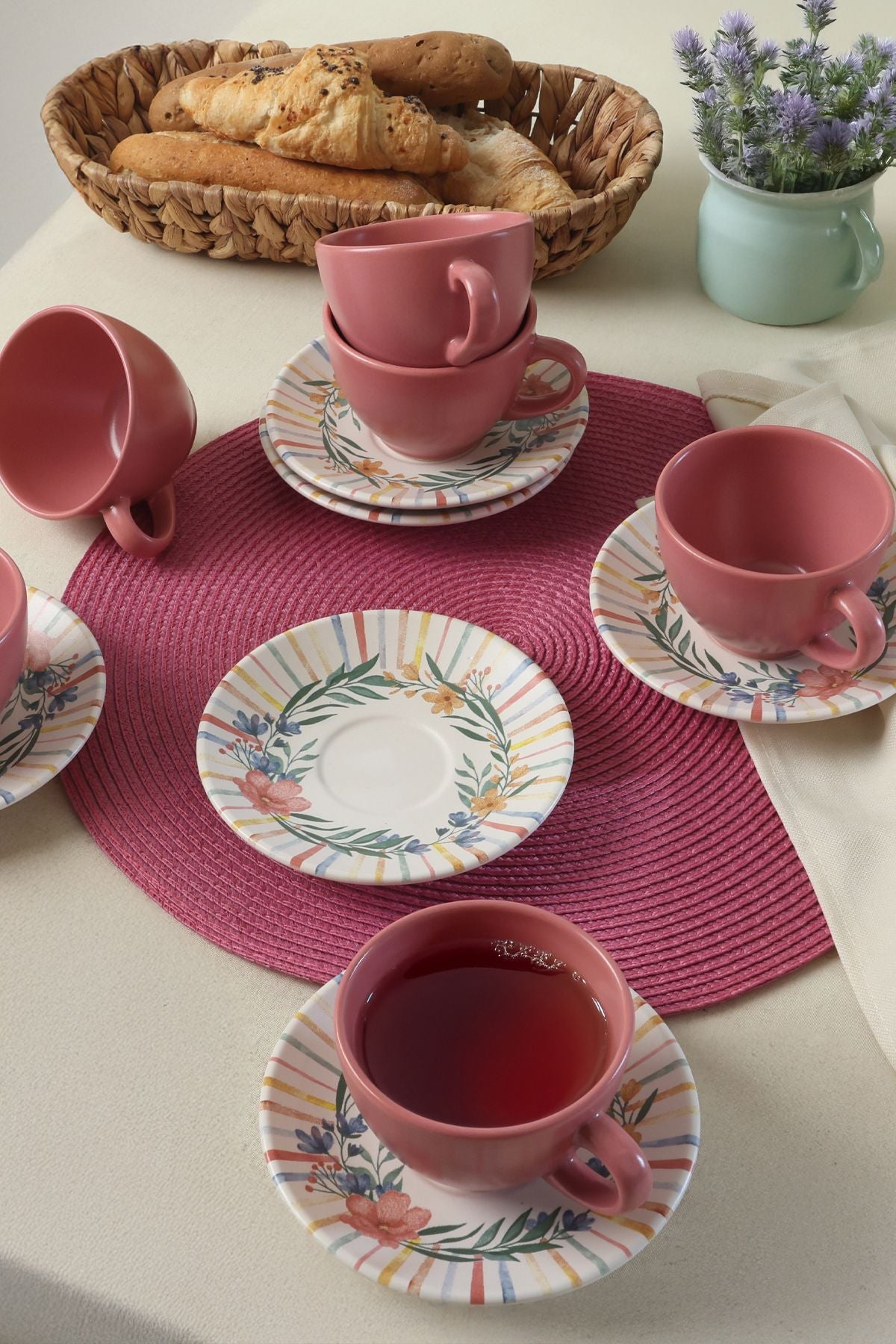 Soft Flowers Tea Set 12 Pieces for 6 People
