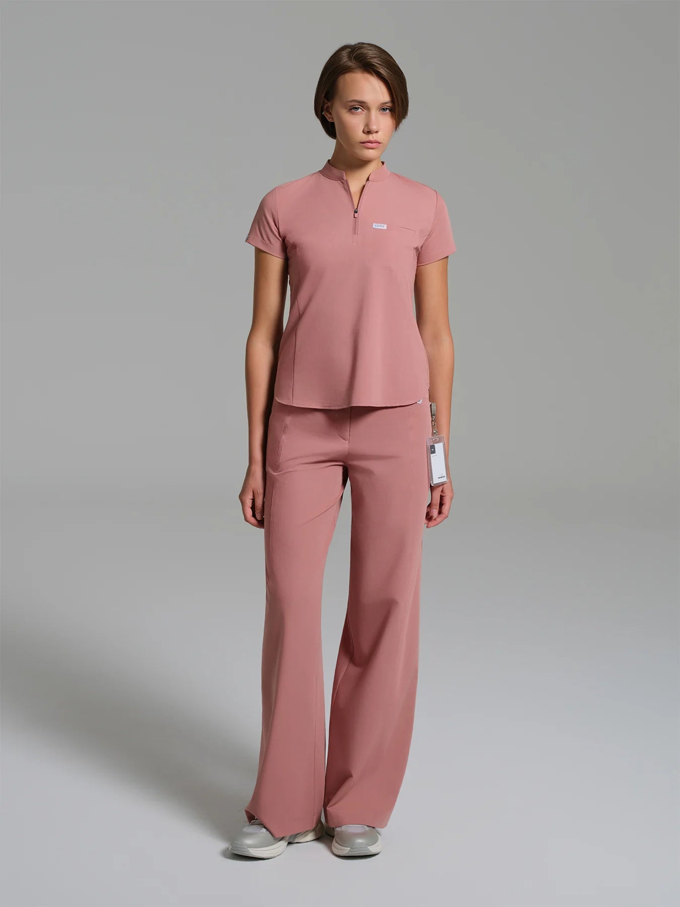 Cosa Atria® Women's Mandarin Collar Top - Powder