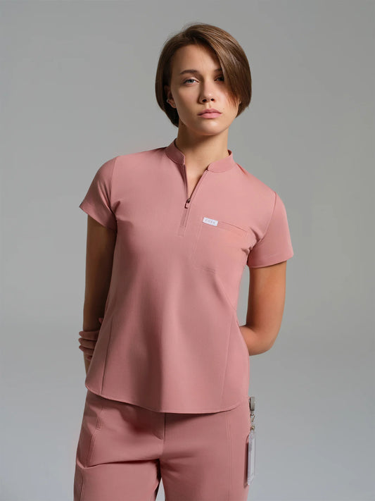 Cosa Atria® Women's Mandarin Collar Top - Powder