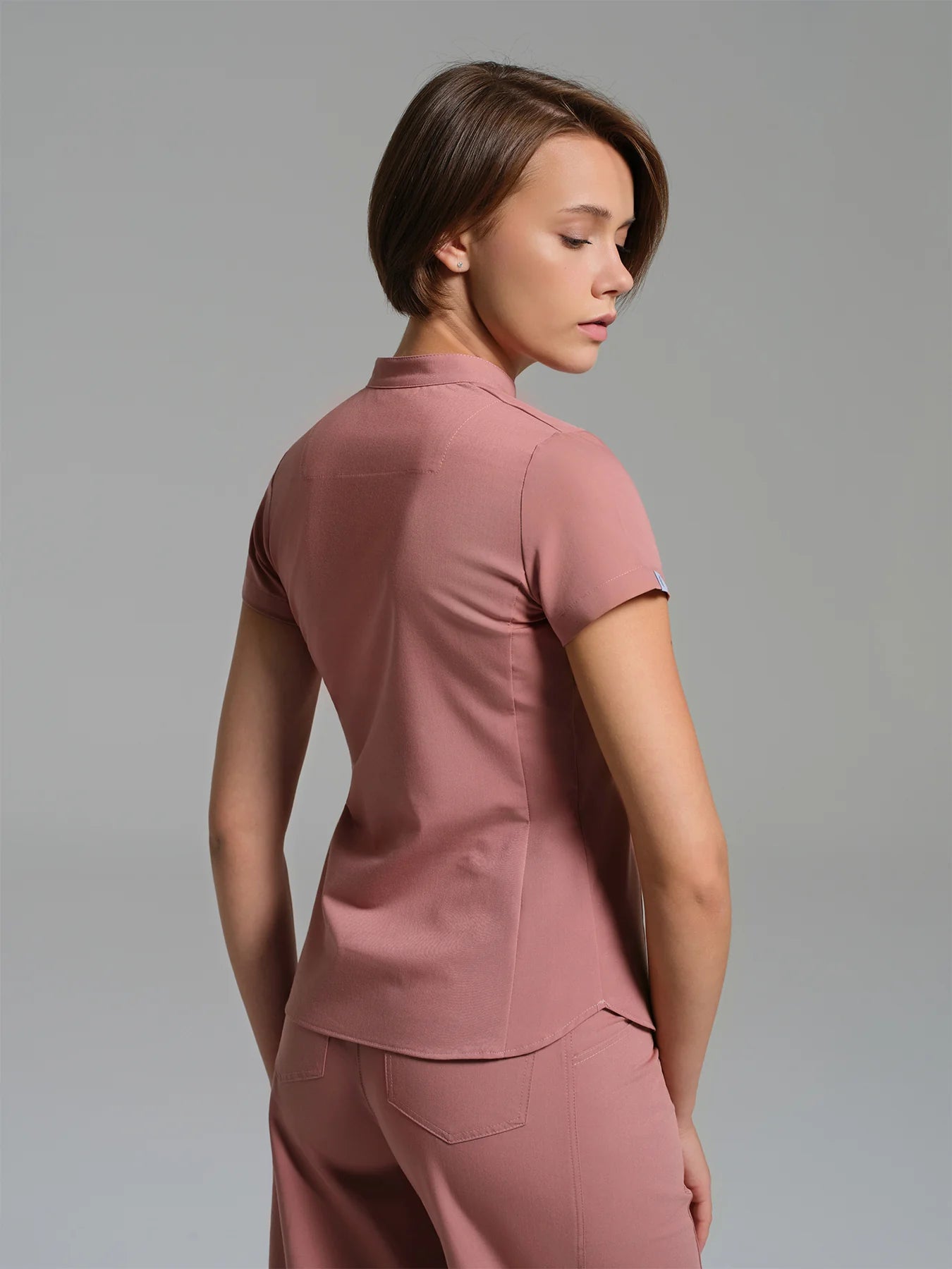 Cosa Atria® Women's Mandarin Collar Top - Powder