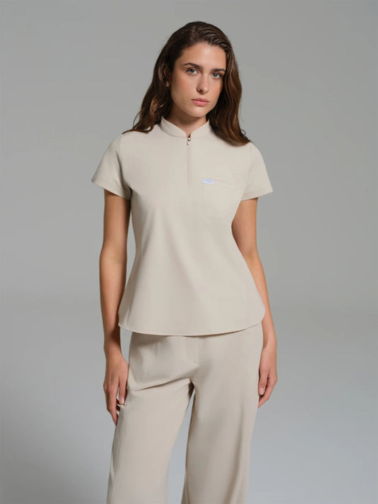 Cosa Atria® Women's Mandarin Collar Top - Light Beige