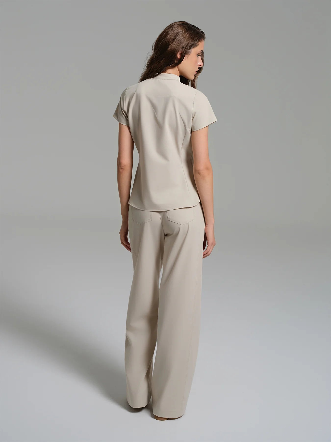Cosa Atria® Women's Mandarin Collar Top - Light Beige